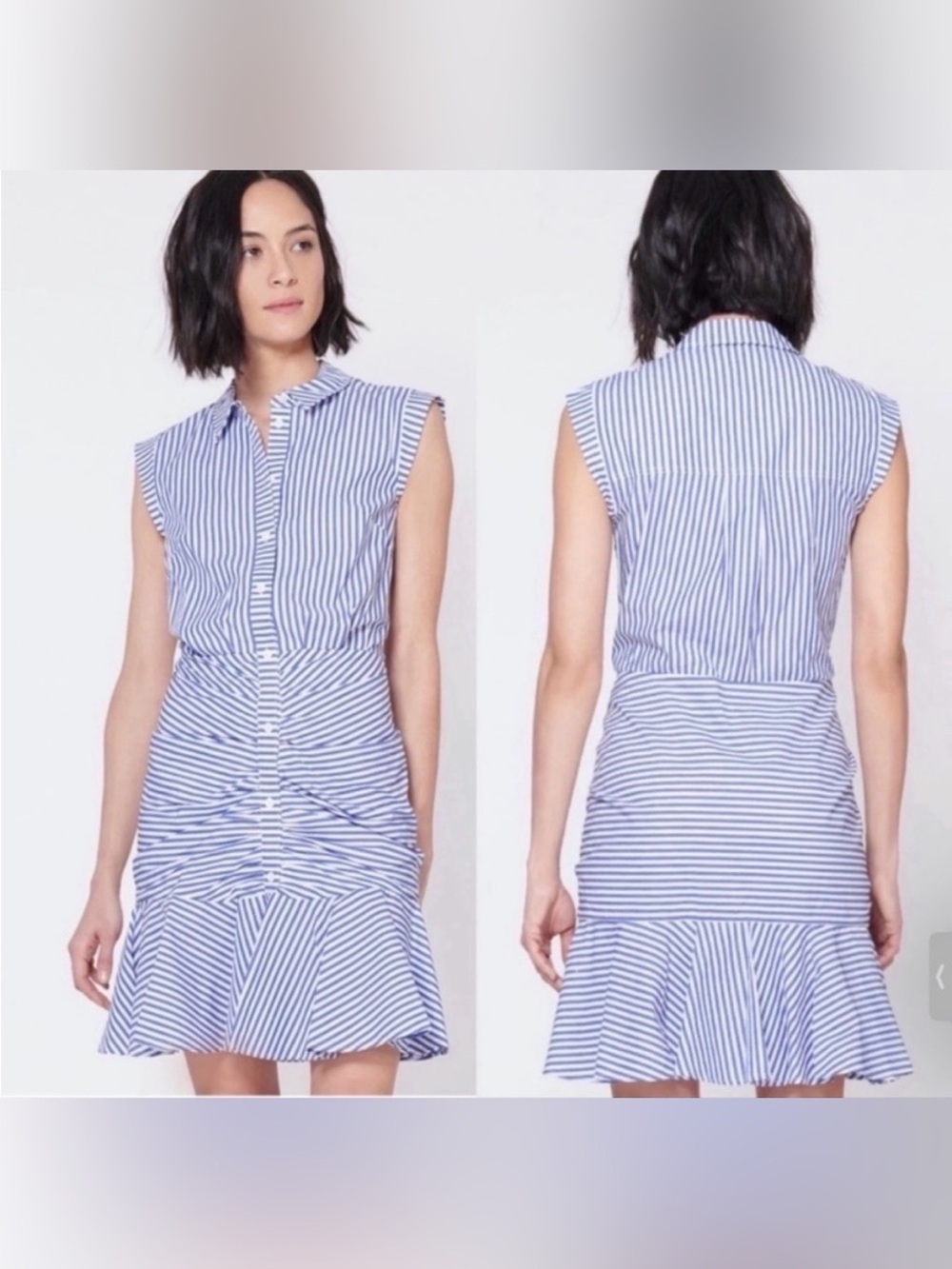 Veronica Beard Blue and White Striped Sleeveless Shirt Dress
